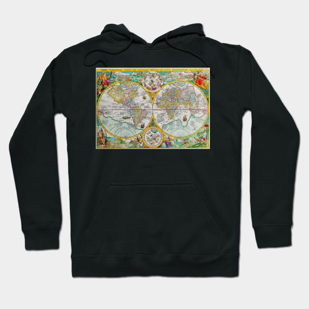 Jan van Doetecum - New World Map 1594 -  Ancient Worlds Hoodie by Culturio